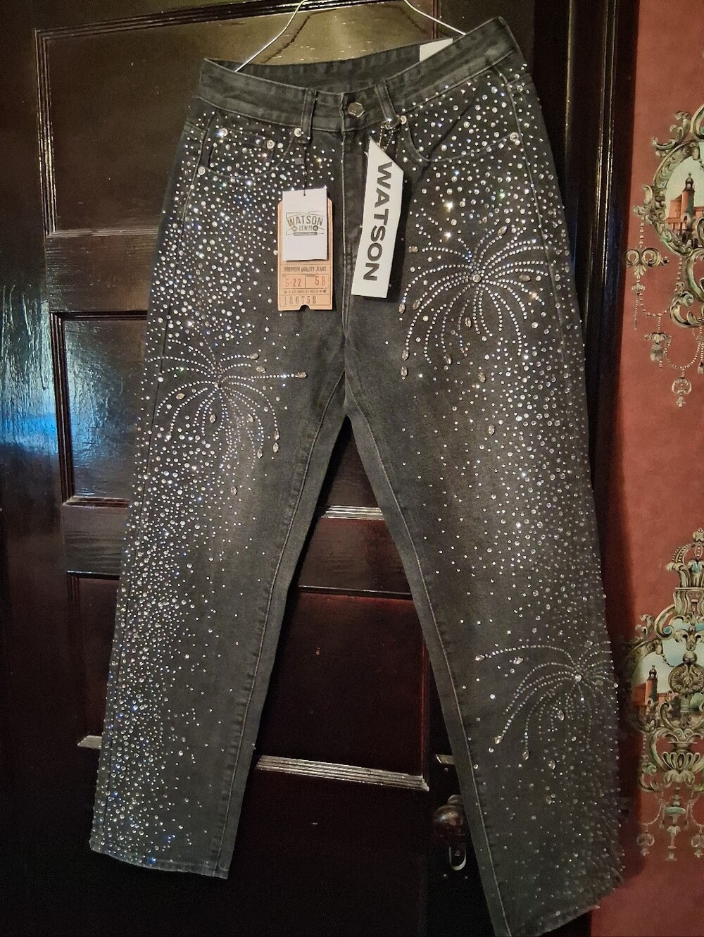 Black Watson Size 28 Relaxed Jeans with Crystal Firework Detail